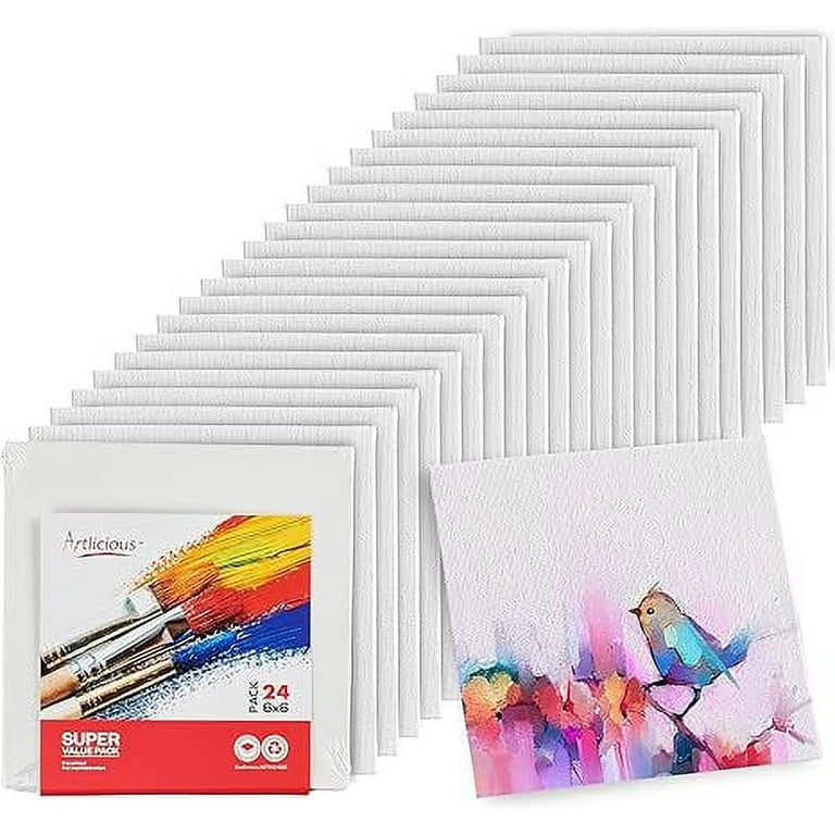 Artlicious Canvases for Painting - Pack of 12, 6 x 6 Inch Blank White  Canvas Boards - 100% Cotton Art Panels for Oil, Acrylic & Watercolor Paint  