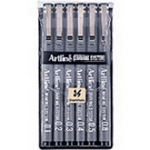 Artline Drawing Pen Set - Assorted Sizes, Wallet, Set of 6