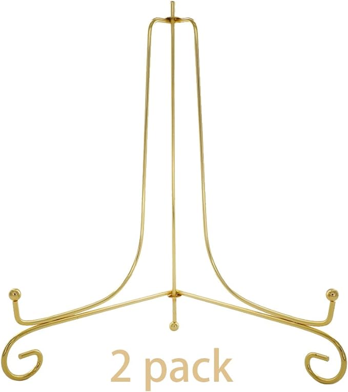 Artliving (2 Pack 10" Iron Large Plate Stand, Gold Iron Easel Plate