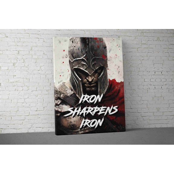ArtlyWear Iron Sharpens Iron Motivational Quote Spartan Home Gym Canvas Wall Art Fitness Workout Decor Charcoal Gray