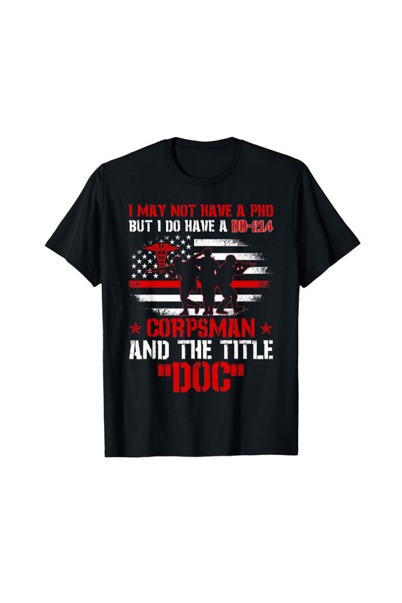 Men's Cotton T-Shirt, Corpsman 8404 Title Doc DD-214 Veteran Graphic Tee