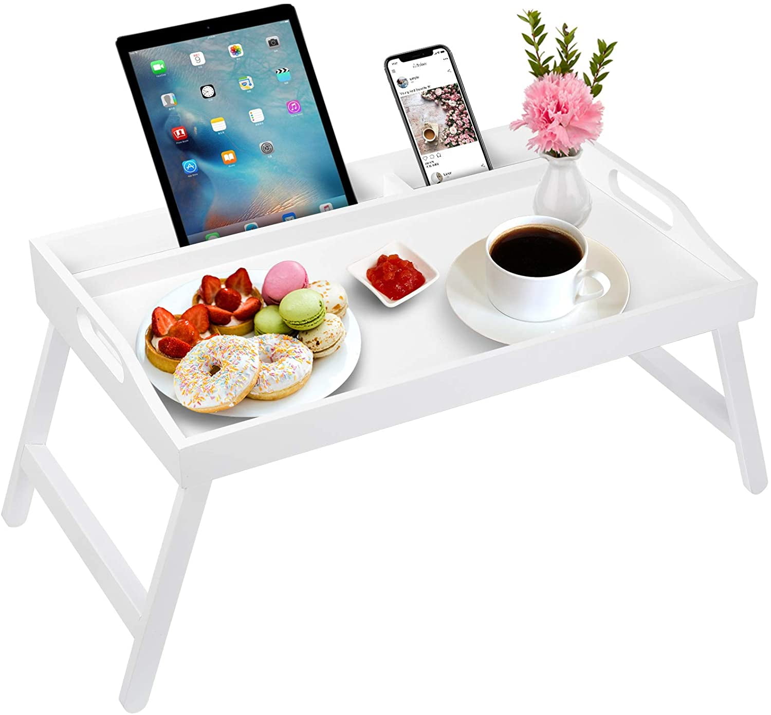 Bamboo Bed Tray Table Breakfast Serving Tray with Foldable Legs