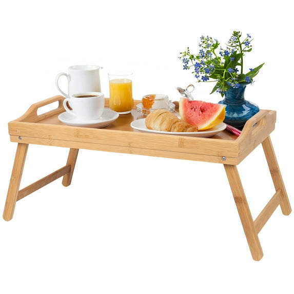 Artmalle Bed Tray Table Rectangle Breakfast Food Tray with Folding Legs Beige Kitchen Serving Tray for Lap Desks Notebook,22x10. 2x9Inch