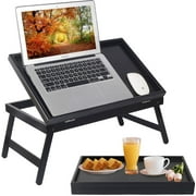 Artmalle Bed Tray Table Rectangle Breakfast Food Tray with Folding Legs Black Kitchen Serving Tray for Lap Desks Notebook,22x10. 2x9Inch