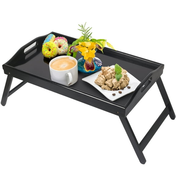 Artmalle Bed Tray Table with Folding Legs Rectangle Kitchen Breakfast Food Tray Platters Black Serving Tray Foldable TV Table,22x10. 2x9Inch