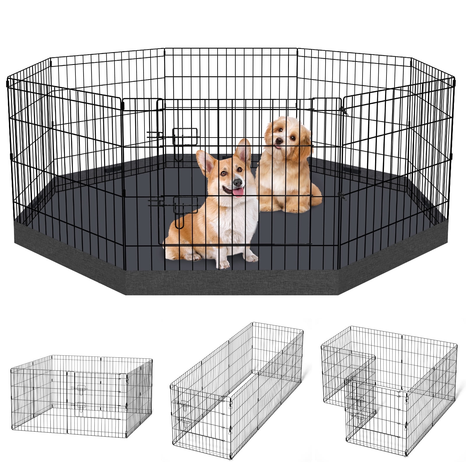 Artmalle Dog Pen Pet Playpen Dog Fence Indoor Foldable Metal Wire Exercise Puppy Play Yard Pet Enclosure Indoor Outdoor 8 Panels 24 Inch with Bottom Pad