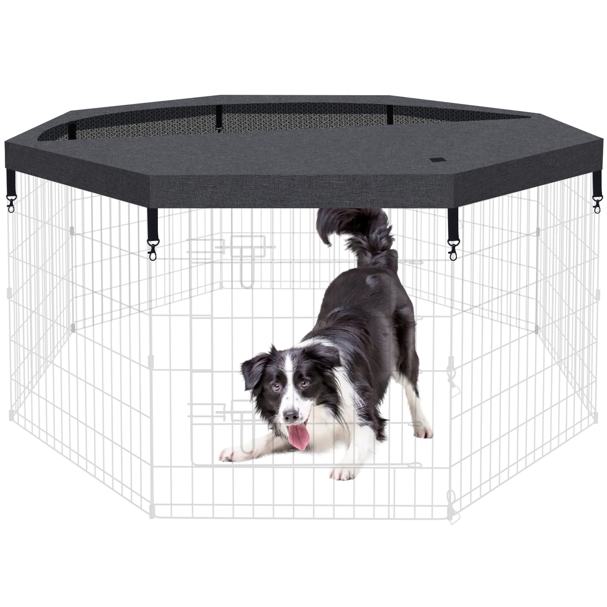 Artmalle Dog Pen Pet Playpen Dog Fence Indoor Foldable Metal Wire Exercise Puppy Play Yard Pet Enclosure Indoor Outdoor 8 Panels 24 Inch/Only Black Top Cover