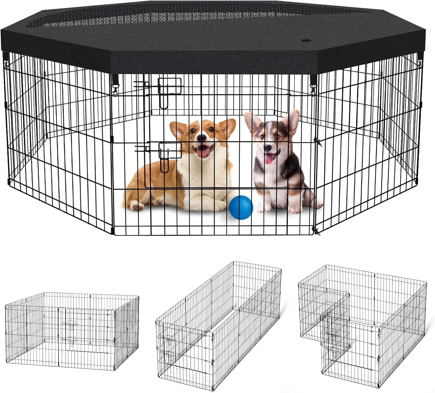 Black Metal 24'' x 24'' Portable Folding Pet Playpen with Top Cover