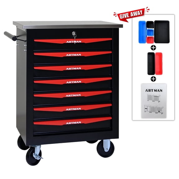 ARTMAN 7 Drawers Rolling Storage Tool Cart ,Metal Tool Chest with Key Locking and Parking Brake for Workshop Garage Warehouse