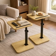 Artmeer 360 Degree Swivel TV Tray Table for Couch Adjustable Height Sofa Side C Table Laptop Desk with Phone Tablet Slot Small Space, Natural, 2 pack