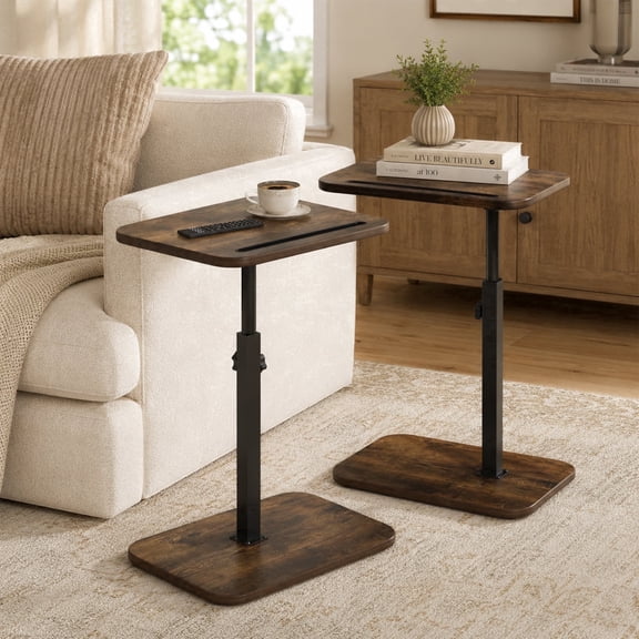 Artmeer 360 Degree Swivel TV Tray Table for Couch Adjustable Height Sofa Side C Table Laptop Desk with Phone Tablet Slot Small Space, Walnut, 2 pack