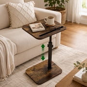 Artmeer 360 Degree Swivel TV Tray Table for Couch Adjustable Height Sofa Side C Table Laptop Desk with Phone Tablet Slot Small Space, Walnut