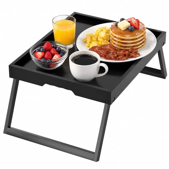 Artmeer Bamboo Bed Tray Table with Foldable Legs Breakfast Serving Tray Laptop Desk for Sofa Bed Eating Working, Black