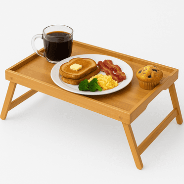 Artmeer Bed Tray Table with Folding Legs,Bamboo Breakfast in Bed for TV Table, Laptop Computer Tray,Eating,Snack Tray(Bamboo)