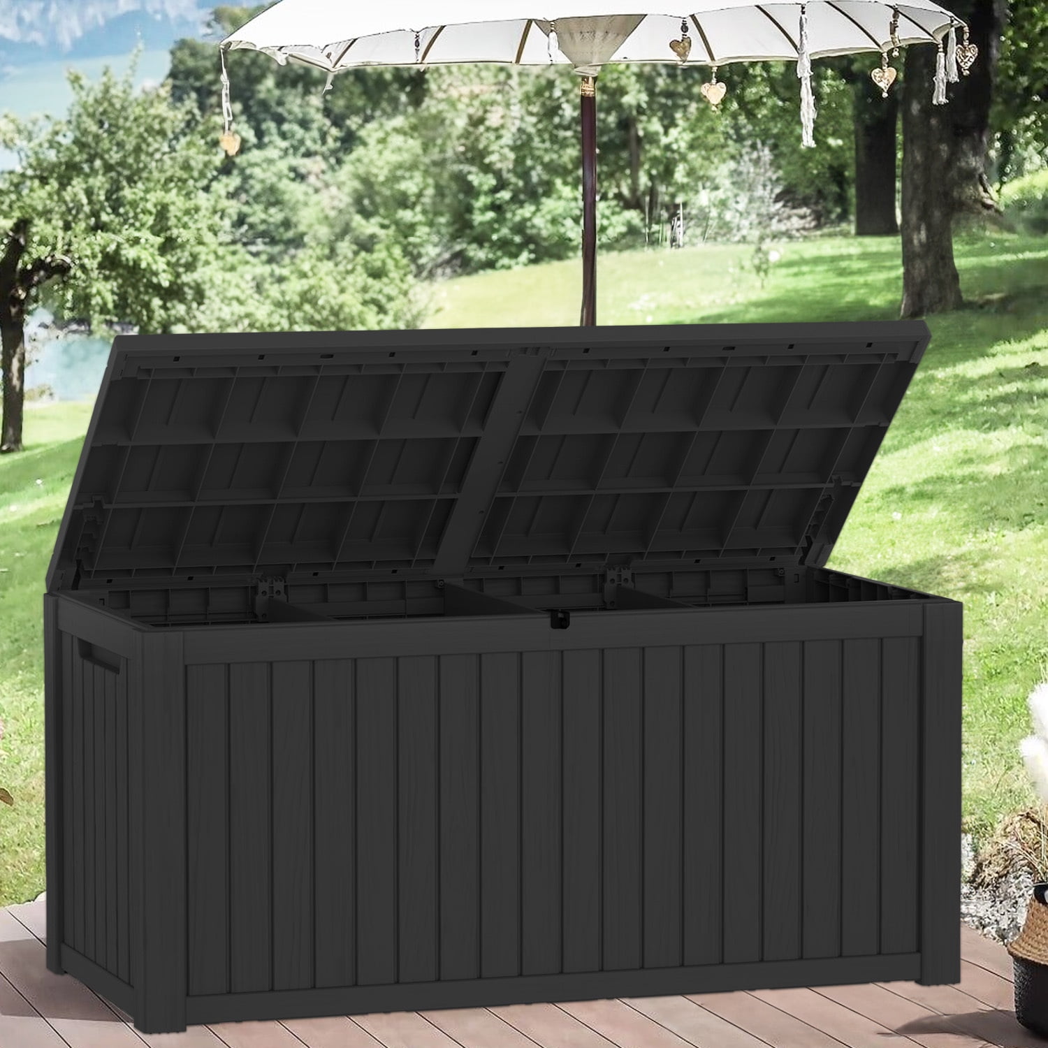Artmi 180 Gallon Large Outdoor Storage Deck Box w/Divider for Patio