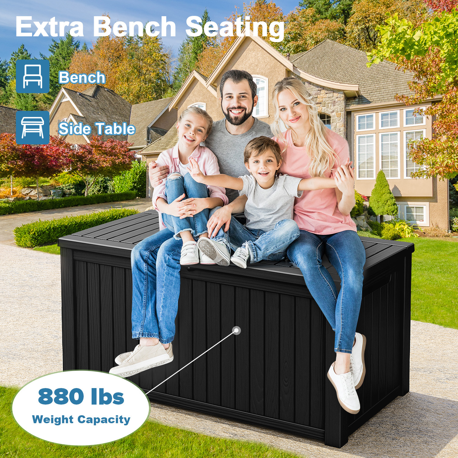 Artmi 180 Gallon Large Outdoor Storage Deck Box w/Divider for Patio