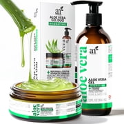 Artnaturals Aloe Vera Gel 2-Piece Set for Face Body Scalp and Hair Sunburn Relief Hydration Calming Moisturizer  20 oz / Net Content
