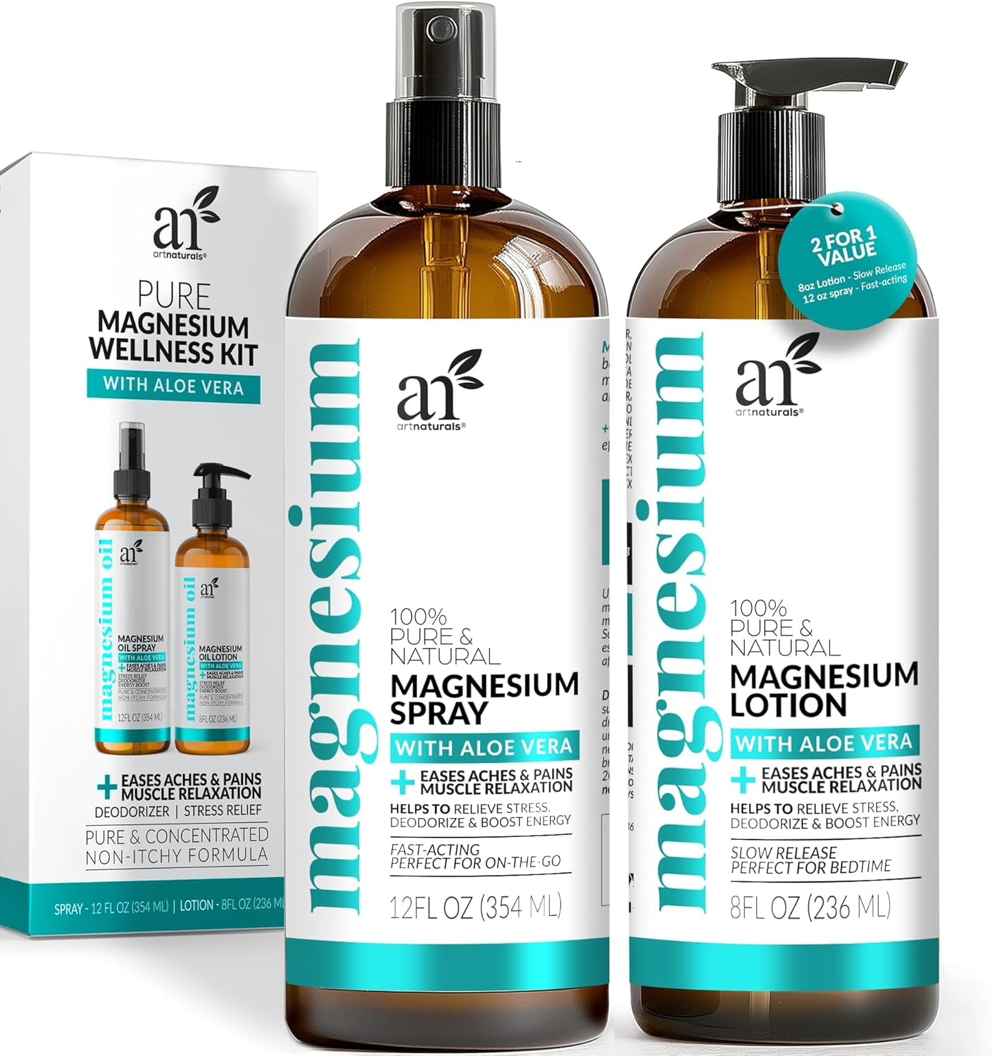 ArtNaturals Magnesium Oil Spray and Lotion Duo Set