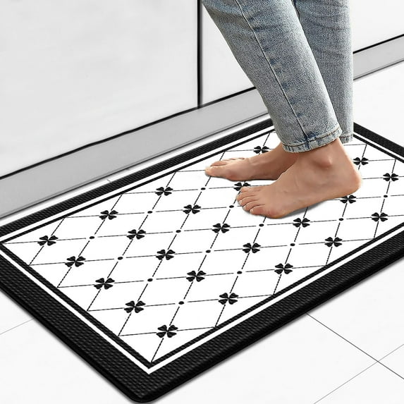 Artnice 17.5 x 32" Black and White Anti Fatigue Mats for Kitchen Floor, Non Slip Waterproof Kitchen Rugs, Memory Foam Standing Mats for Home Decor
