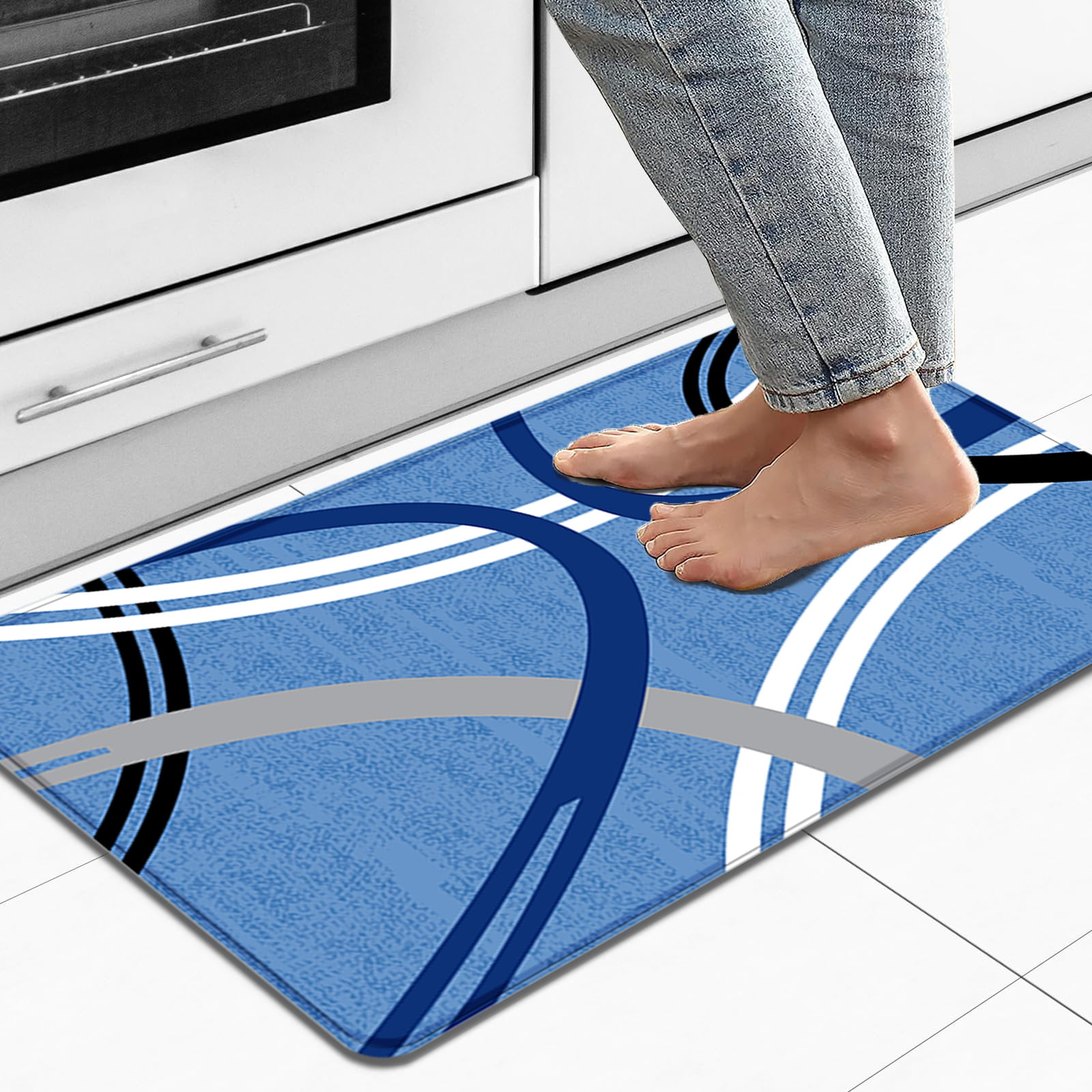 Artnice 17.5"x32" Modern Abstract Blue Kitchen Mats, Anti Fatigue Rugs for Kitchen Floor, Non