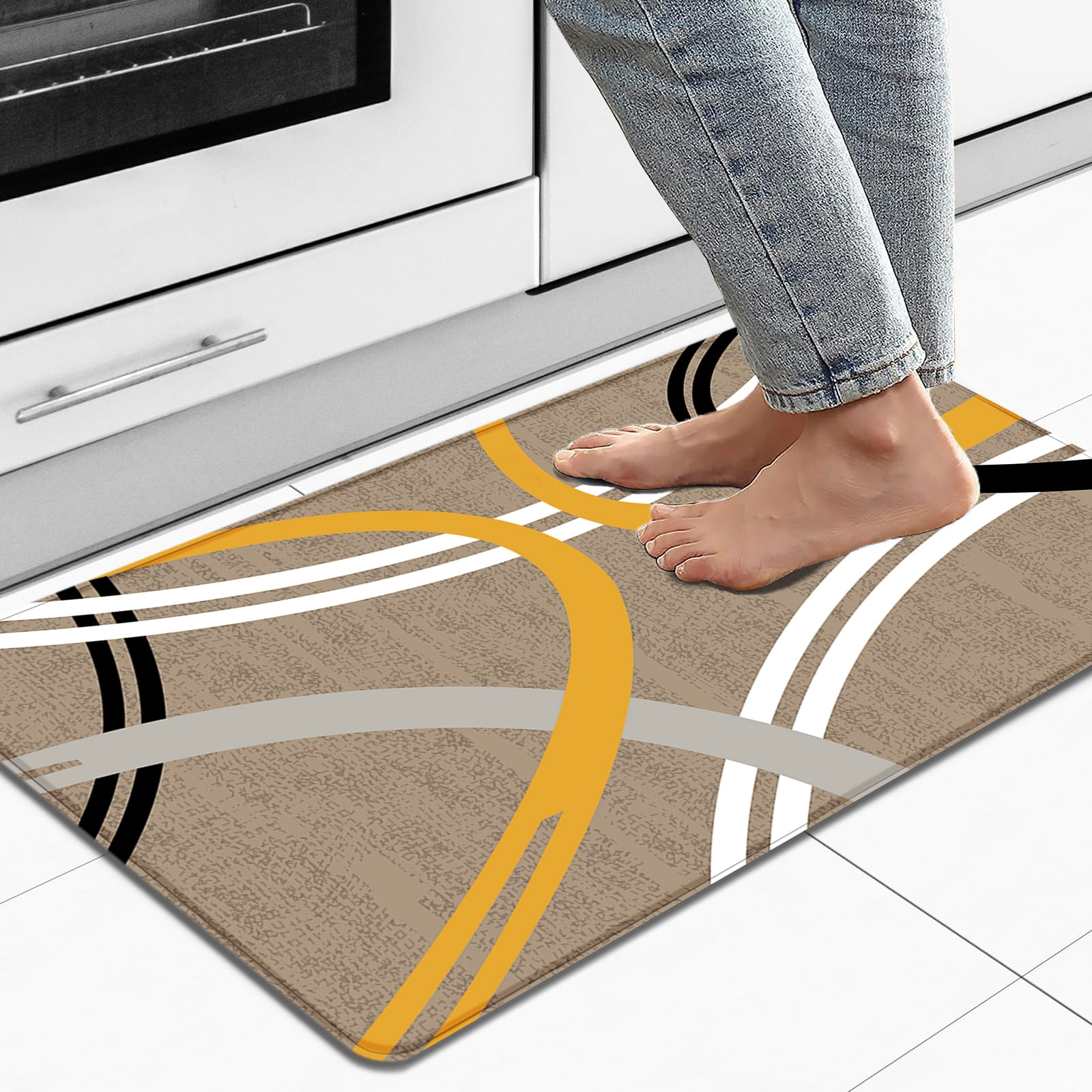 Artnice 17.5"x32" Modern Abstract Brown Kitchen Mats, Anti Fatigue Rugs