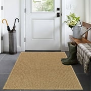 Artnice 3x5 Washable Area Rugs for Living Room, Faux Jute Rug Farmhouse Washable Rug, Non Slip Floor Carpet Mats for Kitchen, Entryway, Home Décor, Brown