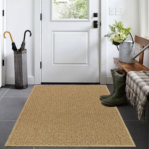 Artnice 3x5 Washable Area Rugs for Living Room, Faux Jute Rug Farmhouse Washable Rug, Non Slip Floor Carpet Mats for Kitchen, Entryway, Home Décor, Brown