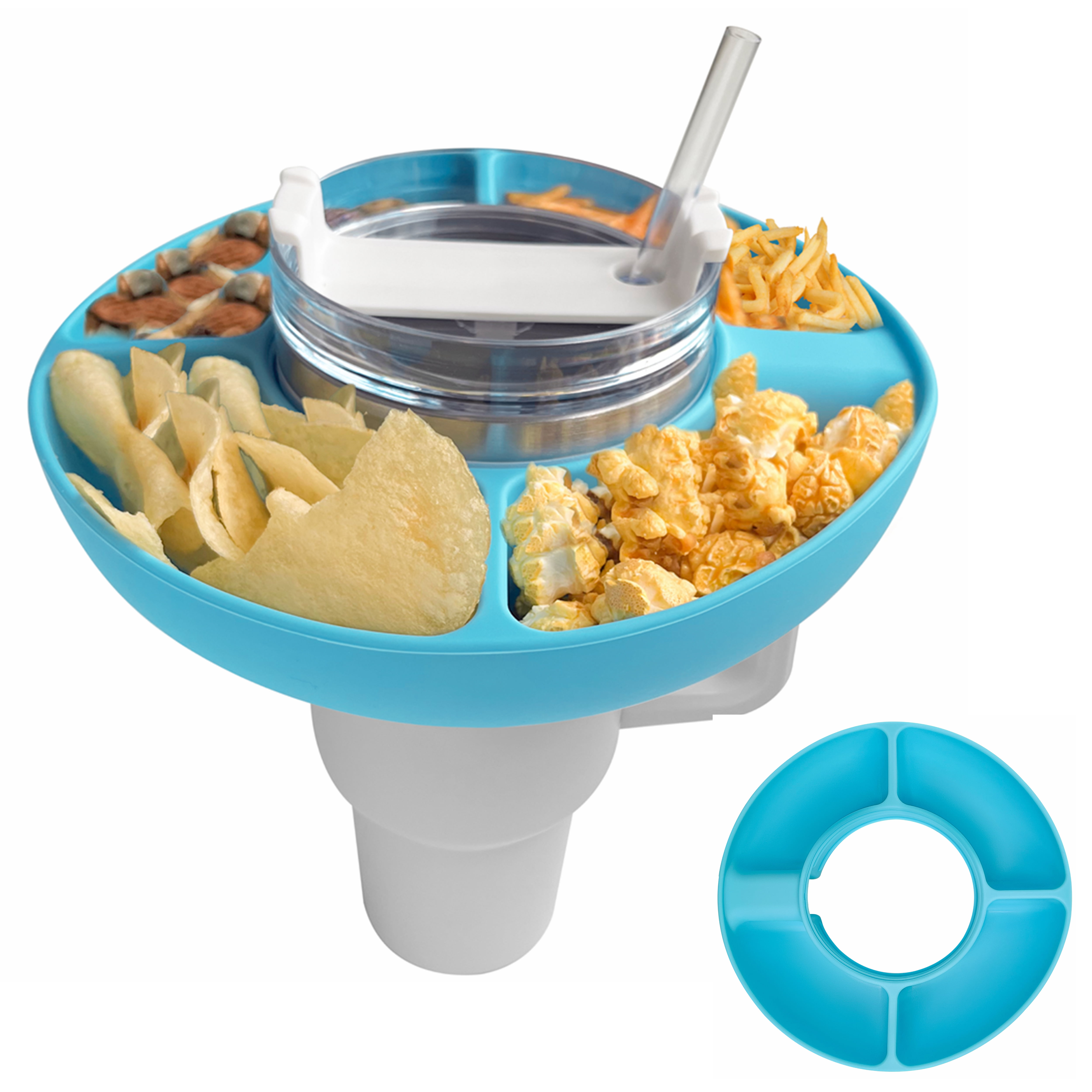 Artnice 4 Compartment Snack Bowl for Stanley Cup / Thermos 40 oz with  Handle, Reusable Snack Tray Ring Platters for Popcorns, Blue 