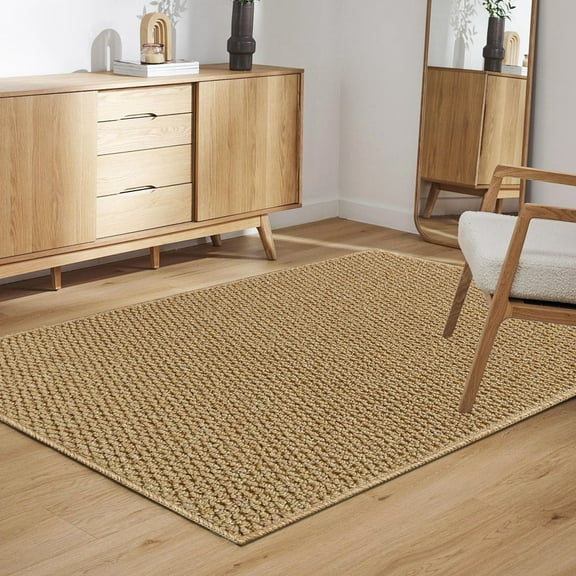 Artnice 5x7 Washable Area Rugs for Living Room, Faux Jute Rug Farmhouse Washable Rug, Non Slip Floor Carpet Mats for Home Décor, Brown