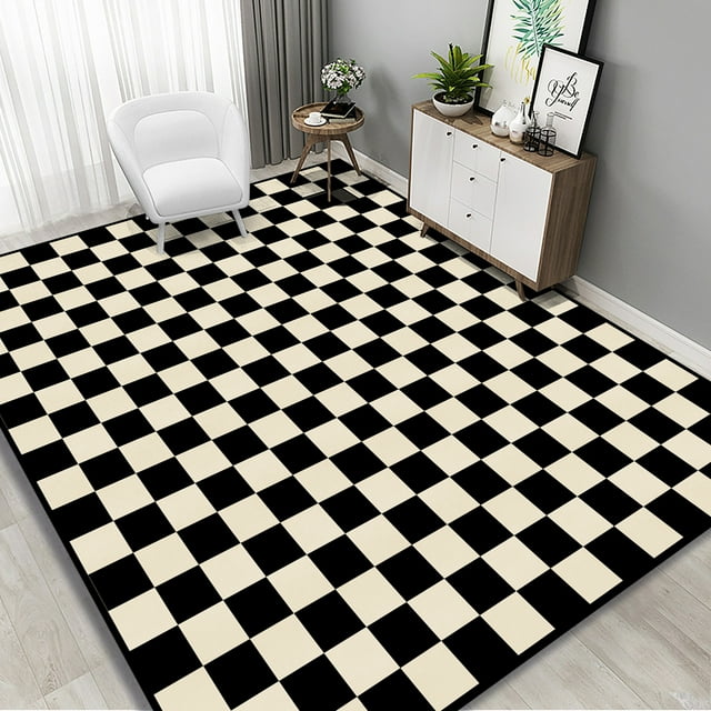 Artnice Extra Large 8 x 10 ft Black and White Checkered Indoor Area Rug