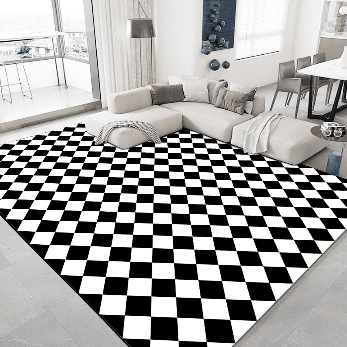 Artnice 8 x 10ft ft Black White Checkered Area Rugs for Living Room