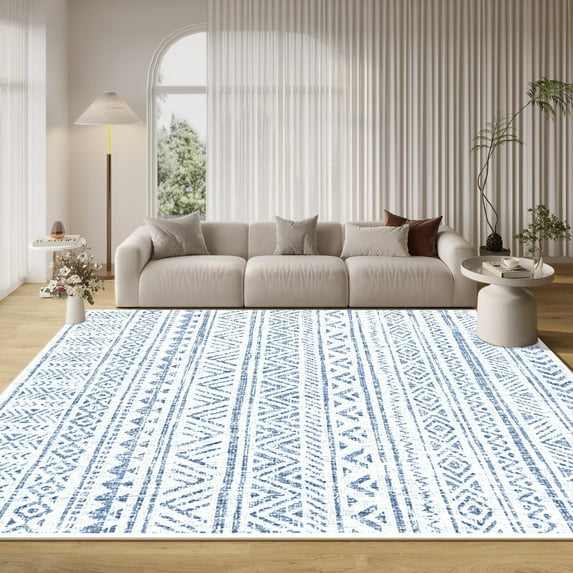 Artnice 8x10 Large Area Rugs for Living Room, Boho Washable Rug Non Slip, Modern Geometric Neutral Carpet Soft Rugs for Bedroom, Office, Home Décor, Blue