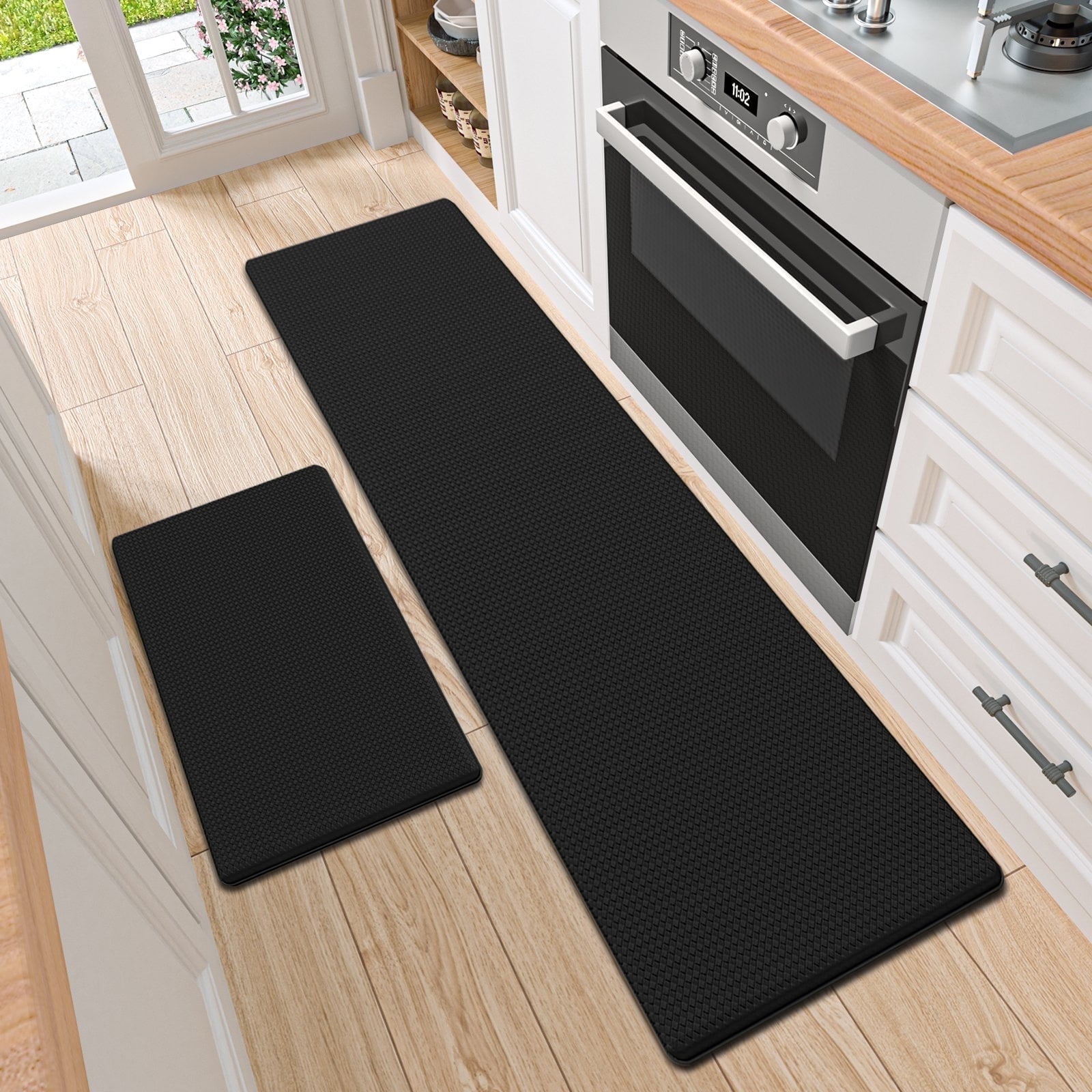 Black Non-Slip PVC Anti-Fatigue Kitchen Mats Set
