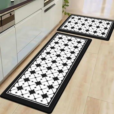 Artnice Black and White Kitchen Mats Set of 2, Anti Fatigue Kitchen Rugs for Floor, Waterproof Non Slip Mats for Home Decor, Modern Geometric Pattern