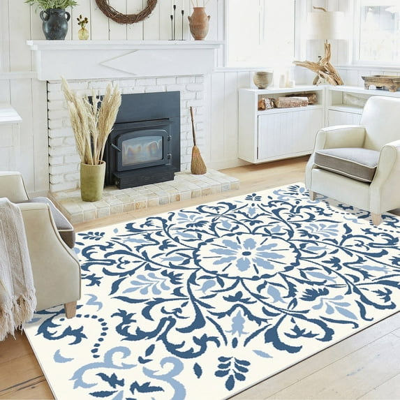 Artnice Blue Area Rugs for Living Room 5x7, Machine Washable Rugs Non Slip, Boho Vintage Indoor Carpet Mats for Home Decor