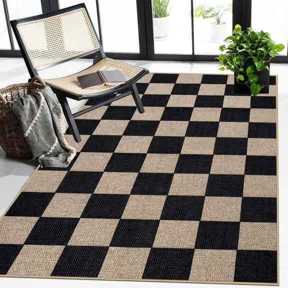 Artnice Easy Jute Indoor Outdoor Rugs, Washable Checkered Rugs Plaid Rugs, 3x5 Area Rugs for Living Room, Non Slip Carpet Mats for Home Dcor