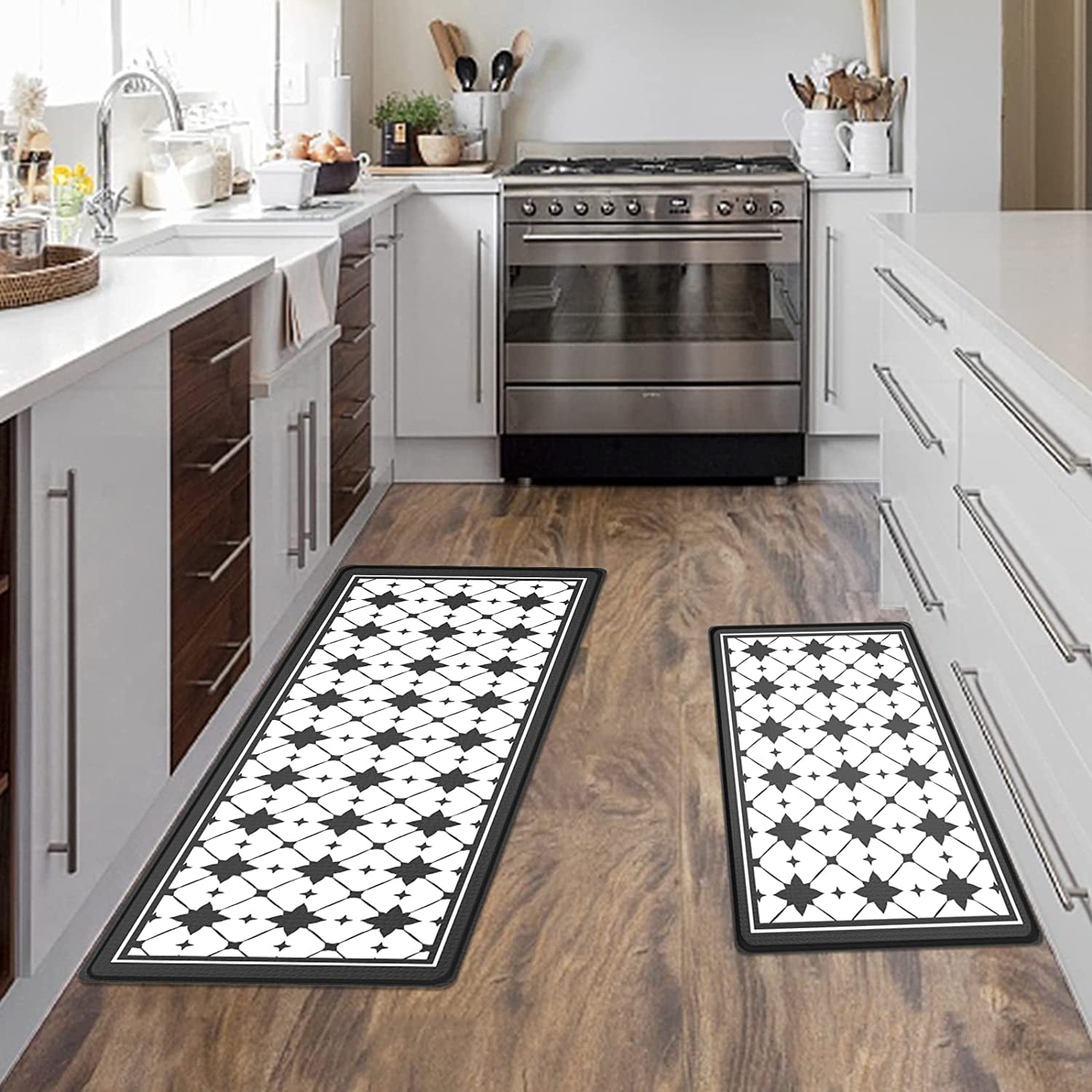 Artnice Geometric AntiFatigue Kitchen Rugs Set of 2, Memory Foam