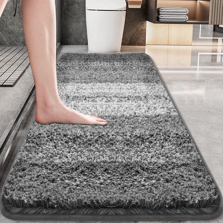 Artnice Microfiber Washable Bathroom Rugs, 24"x59" Gray Absorbent Bath Mats, Non-Slip Plush Ultra Soft Bathroom Mats