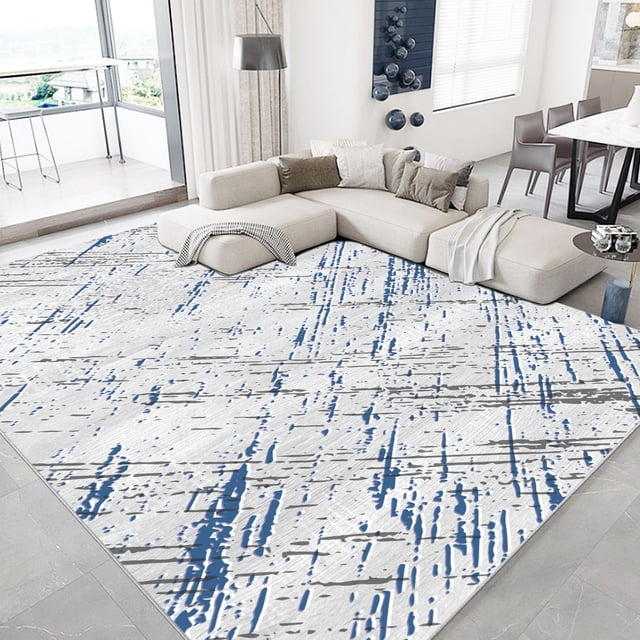 Artnice Modern Abstract Washable Rugs, 8 x 10 Area Rugs for Living Room, Lightweight Non Slip Carpet Floor Mat for Home Decor, Blue