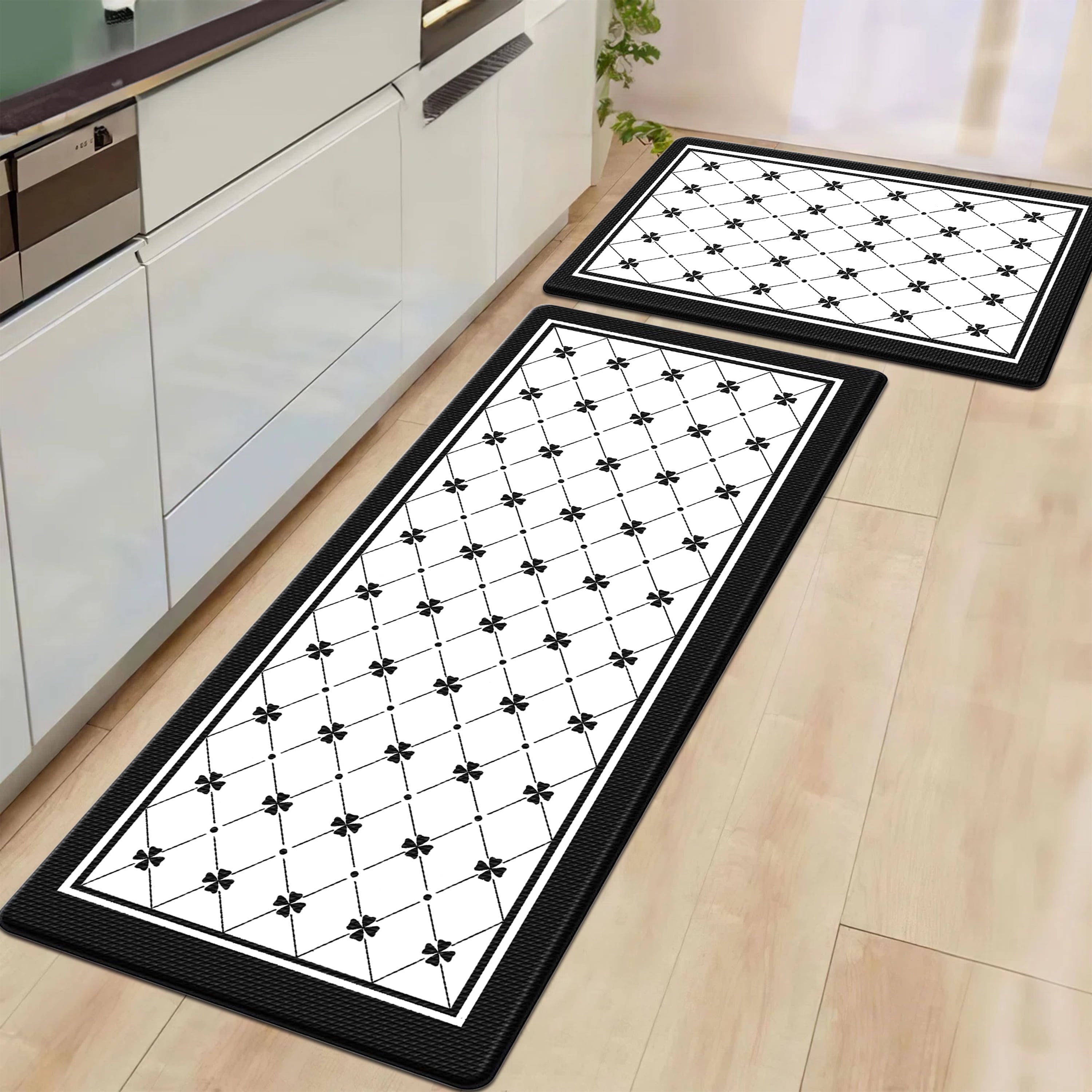 Artnice Modern Black and White Kitchen Rugs Set of 2, Cushioned Anti