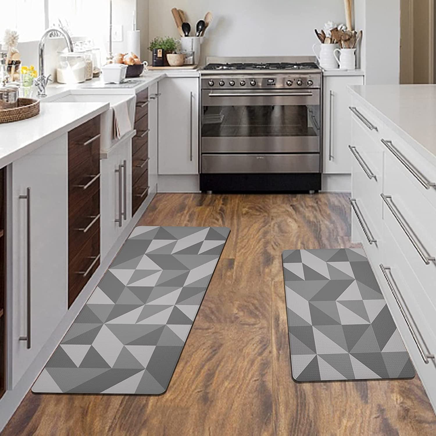 Artnice Modern Geometric Pattern AntiFatigue Kitchen Rugs 2 Pcs Set