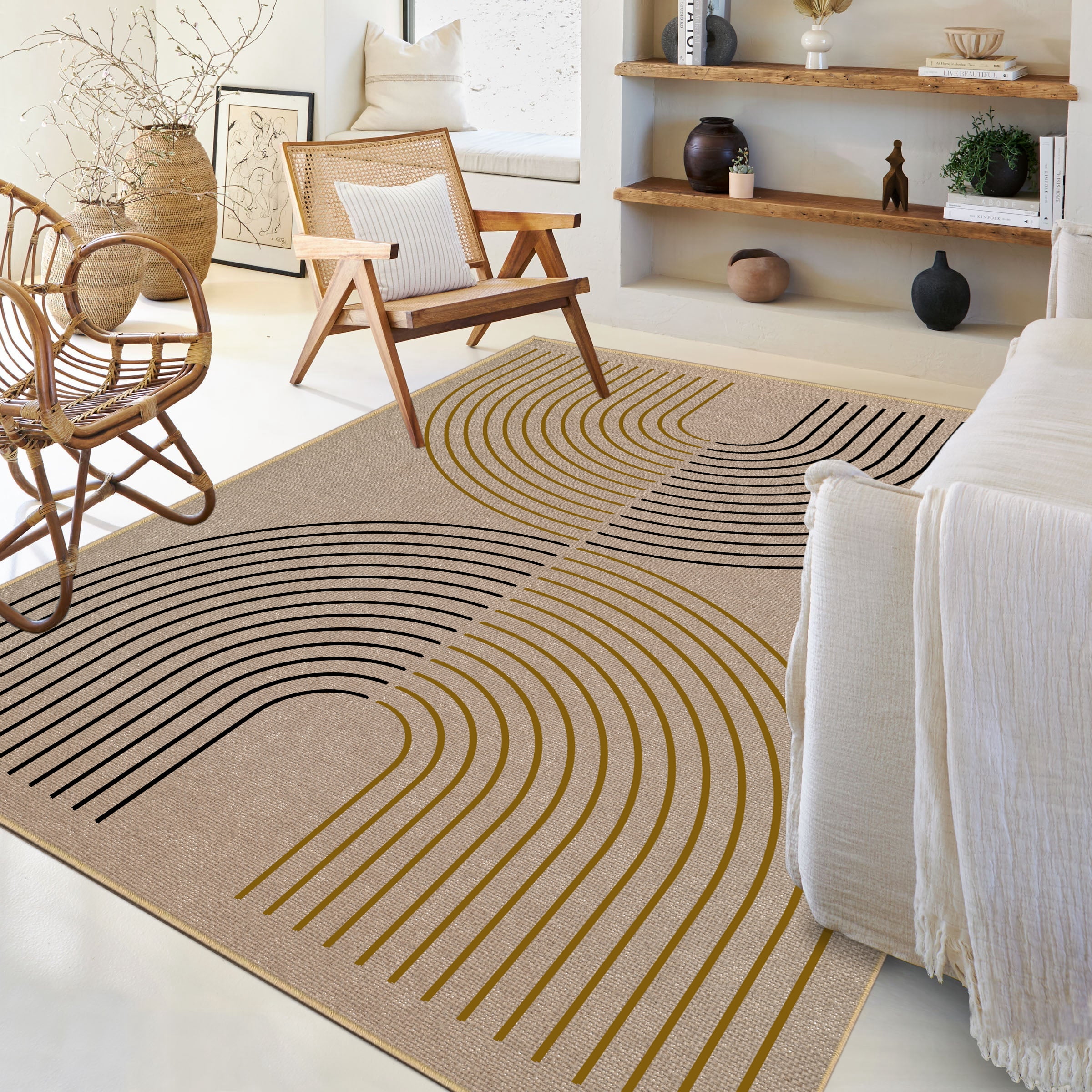 Artnice Modern Rainbow Rugs for Living Room, Easy Jute Indoor Outdoor