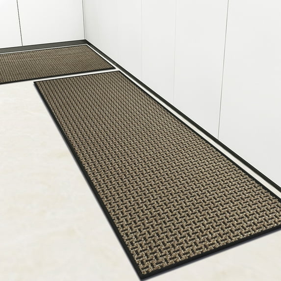 Artnice Non Skid Rubber Kitchen Rugs and Mats Set of 2, Absorbent Kitchen Floor Mats, Washable Runner Rugs for Standing, 17"x30"+17"x47", Black