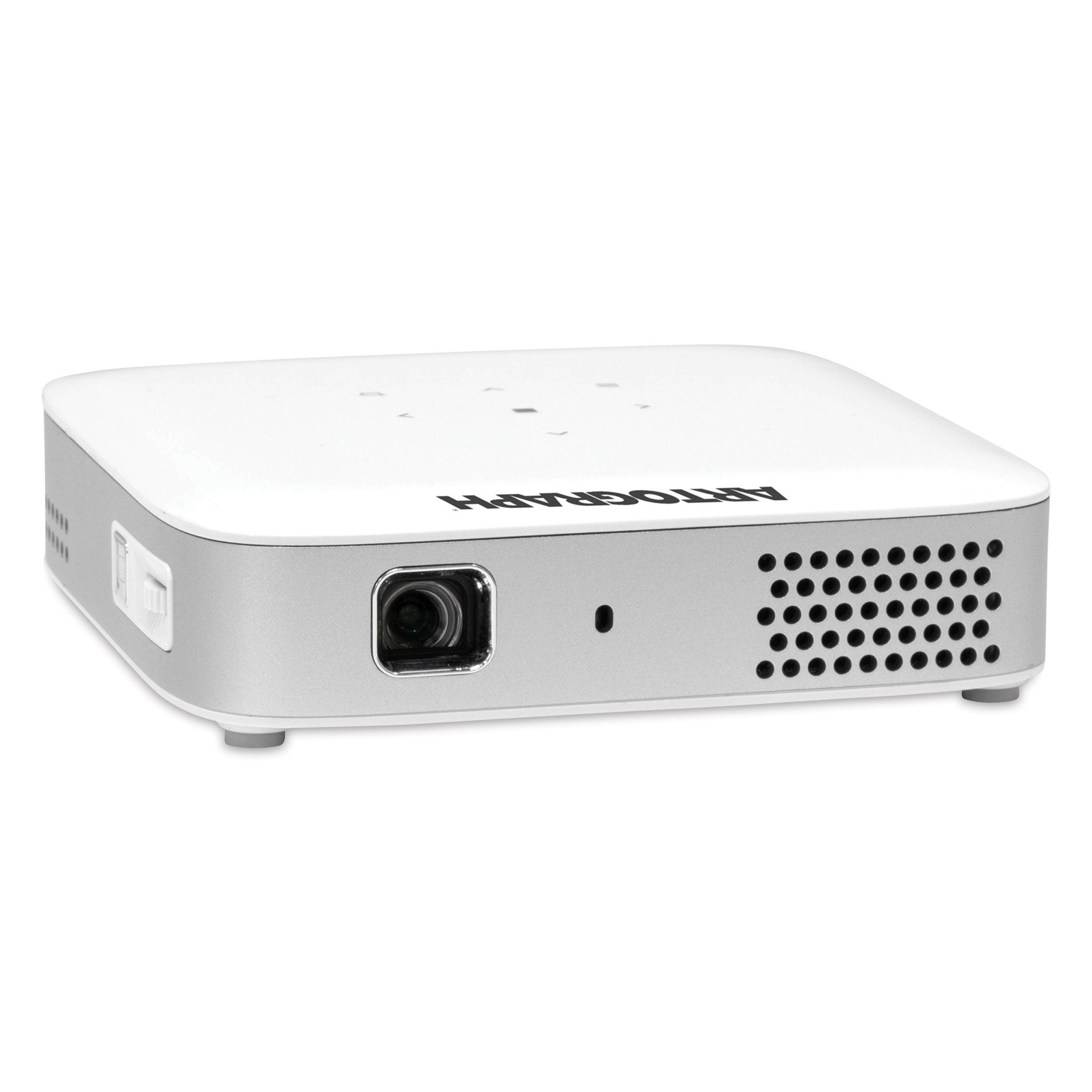 Compact White and Silver LED Digital Art Projector with Wi-Fi and Bluetooth