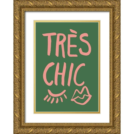 Artographie Studio 14x18 Gold Ornate Wood Framed with Double Matting Museum Art Print Titled - TrAus Chic Green