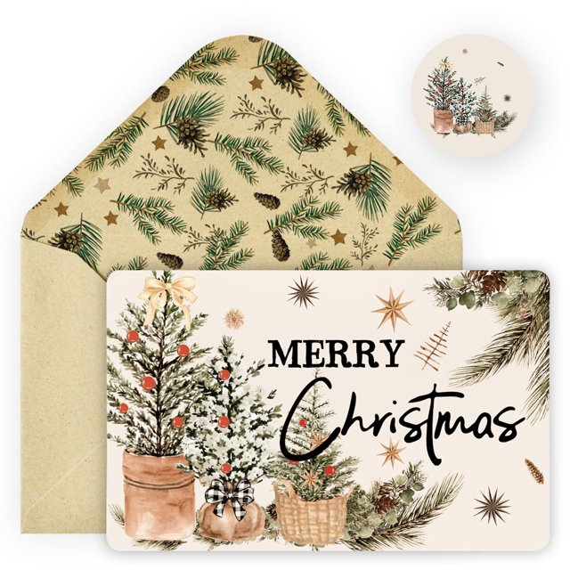 Artoid Mode 24 Pack Merry Christmas Thank You Cards Basket Xmas Tree