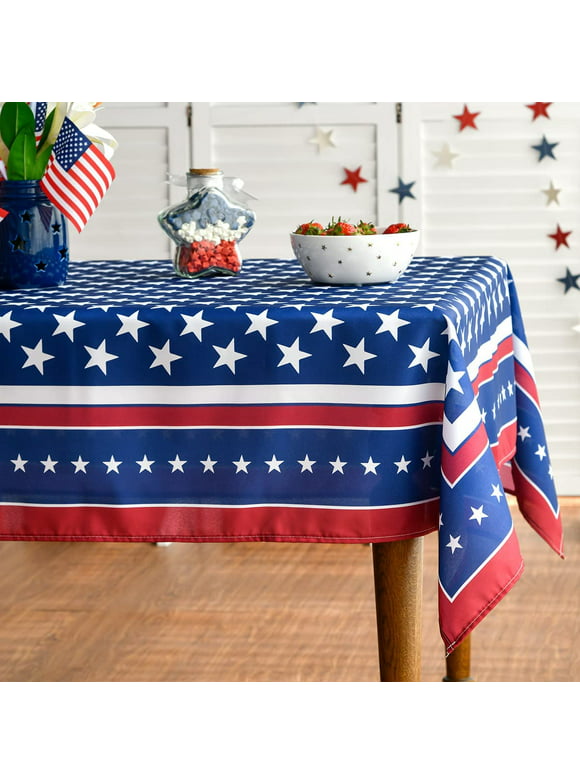 Artoid Mode 4th of July Tablecloth 60 x 84 Inch, Patriotic Independence Day US Flag Table Cover Polyester Rectangle