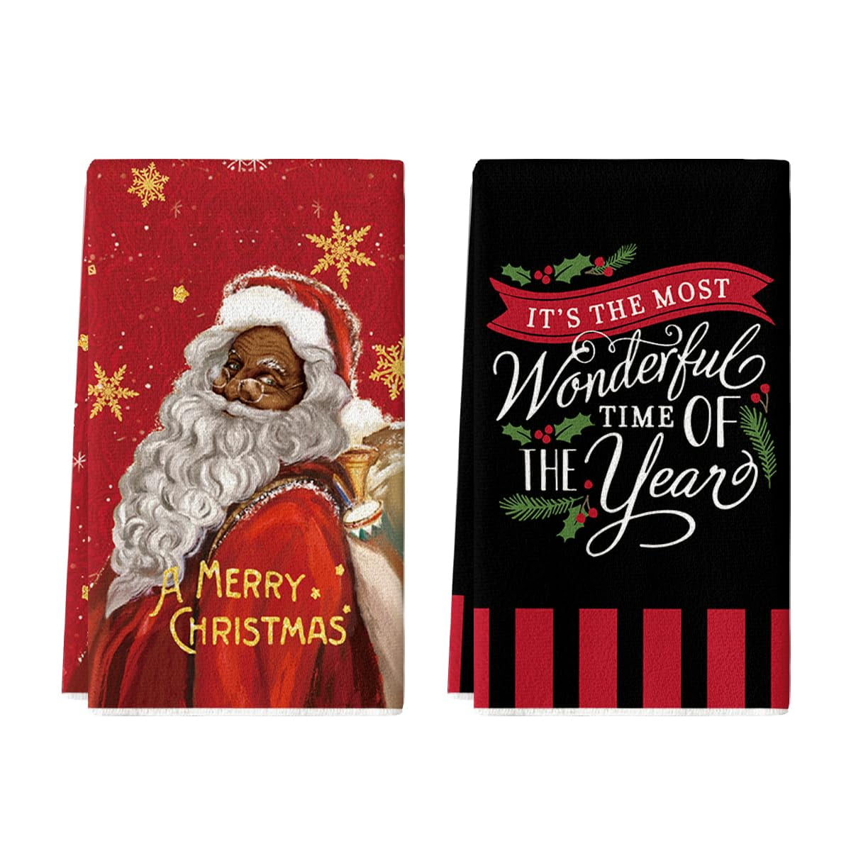 ARKENY Christmas Kitchen Towels Set of 2,Black Xmas Tree Dish Towels 18x26  Inch,Hoilday Farmhouse Home Decoration AD101