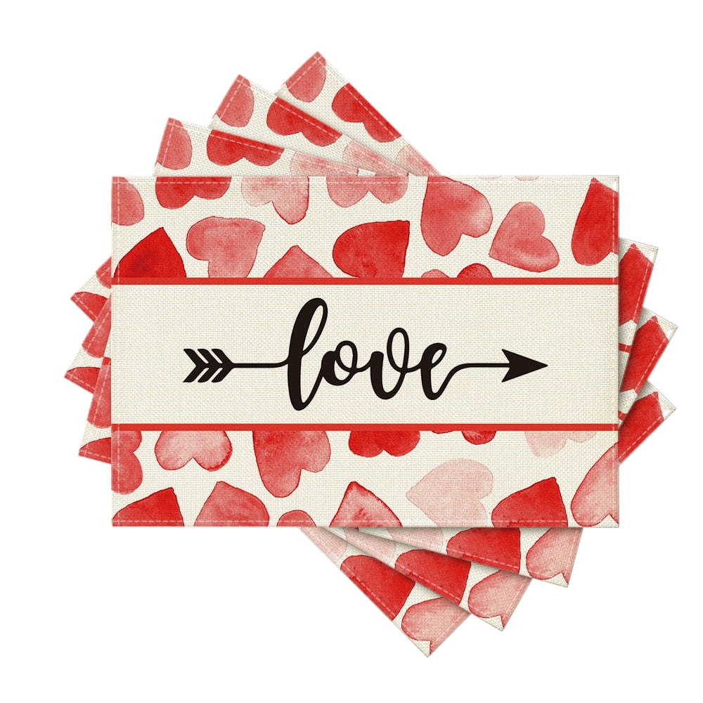Artoid Mode Arrow Love Heart Valentine's Day Placemats Set of 4, 12 x