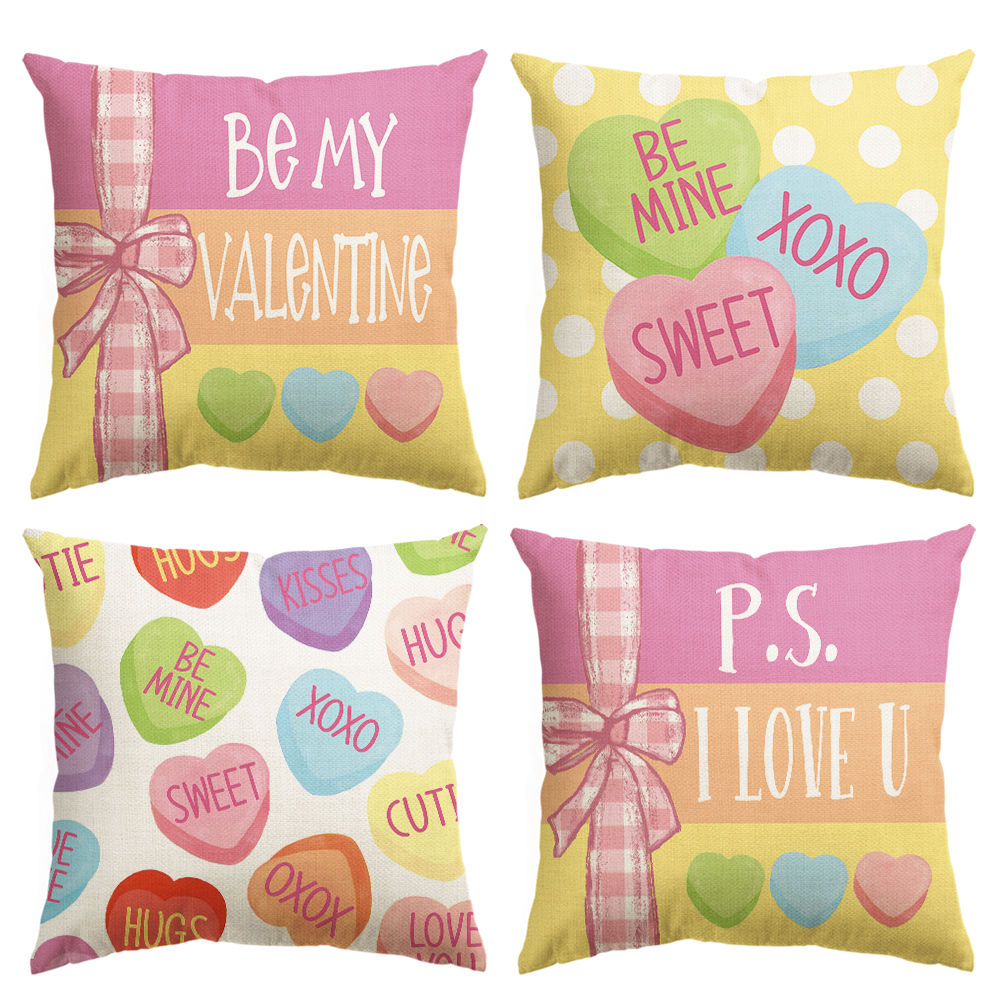 Artoid Mode Be Mine Candy Heart Valentine Throw Pillow Covers Set of 4
